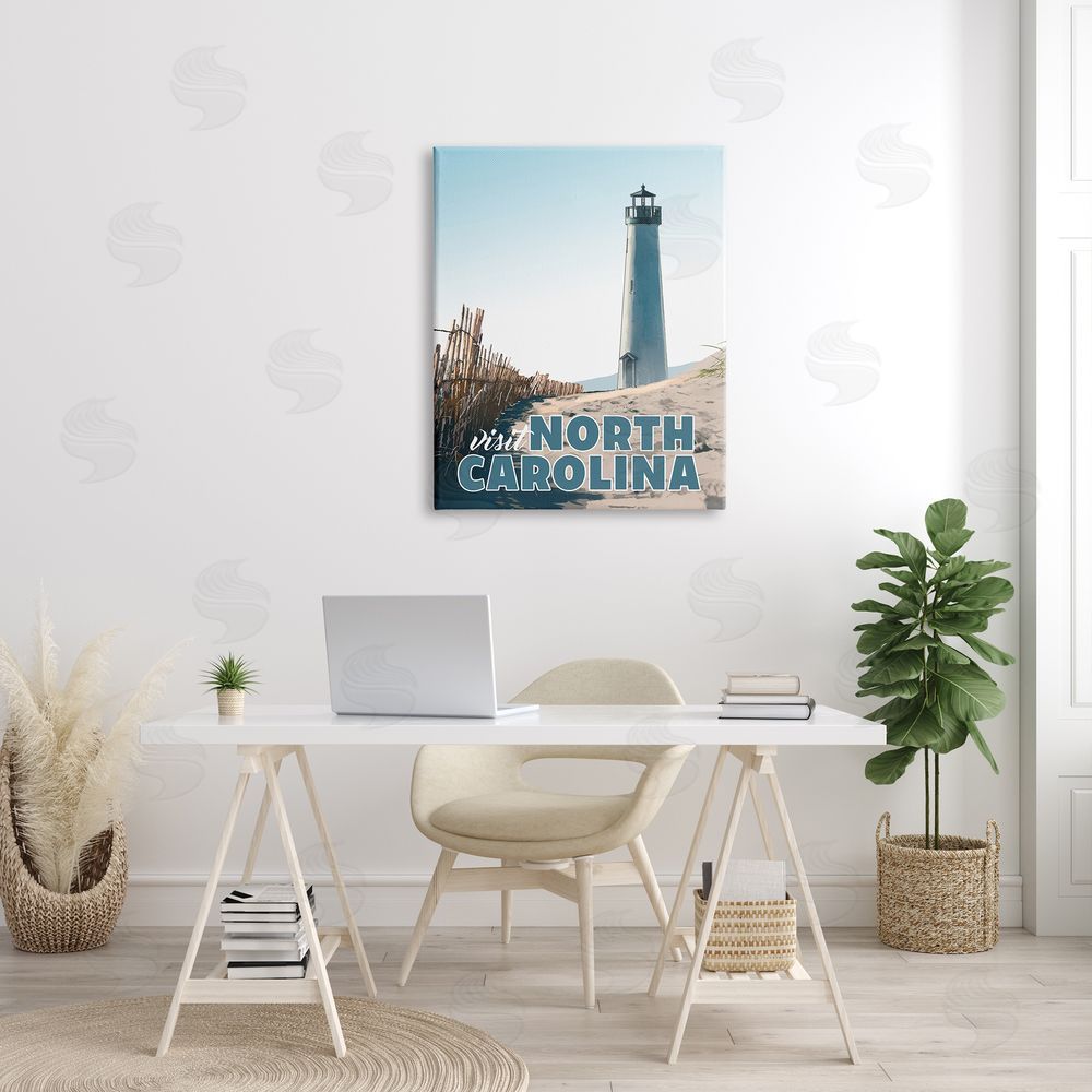 David Owens Illustration Visit North Carolina Beach Lighthouse Seaside Sand Canvas Wall Art Print in Room