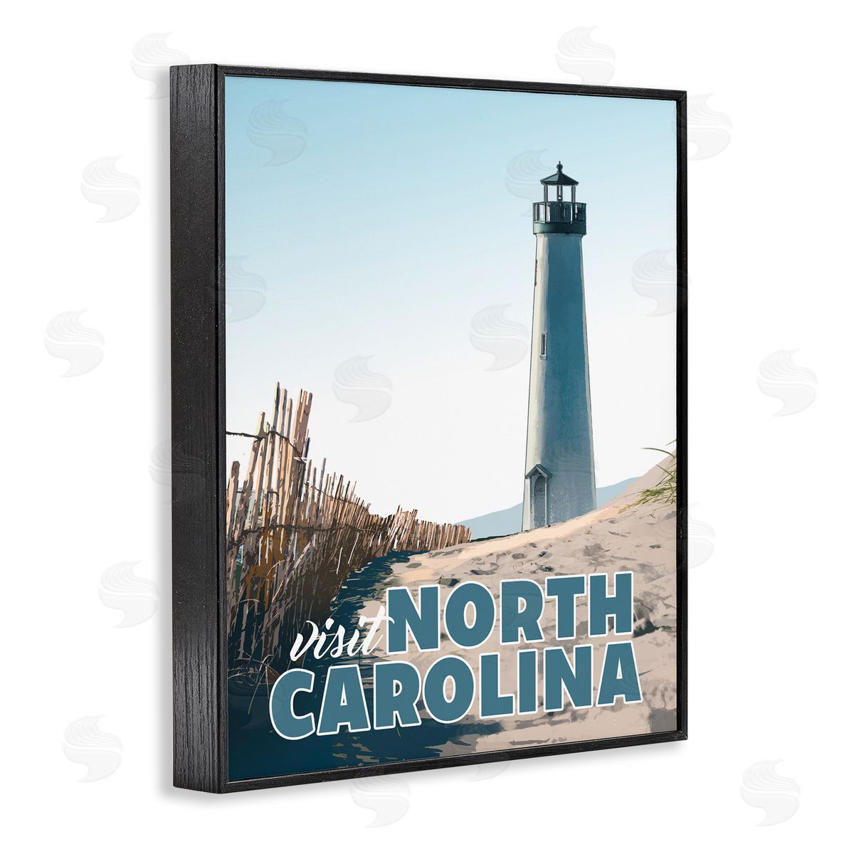 David Owens Illustration Visit North Carolina Beach Lighthouse Seaside Sand Black Framed Giclee Wall Art Print
