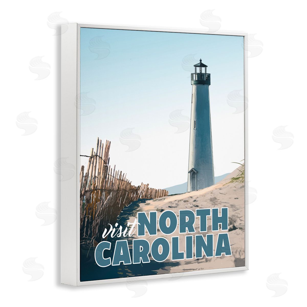 David Owens Illustration Visit North Carolina Beach Lighthouse Seaside Sand White Framed Giclee Wall Art Print