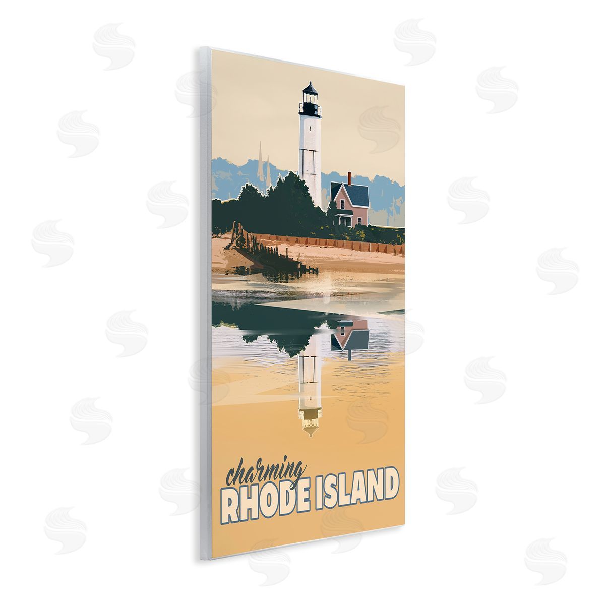 David Owens Illustration Travel Charming Rhode Island Seaside Lighthouse Beacon  Wall Plaque Art Print