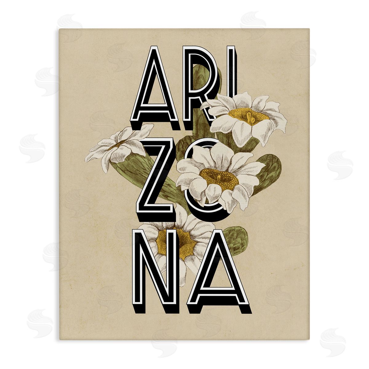 Stupell Studio Arizona State Flower Saguaro Blossom Typography Stretched Canvas Wall Art Print