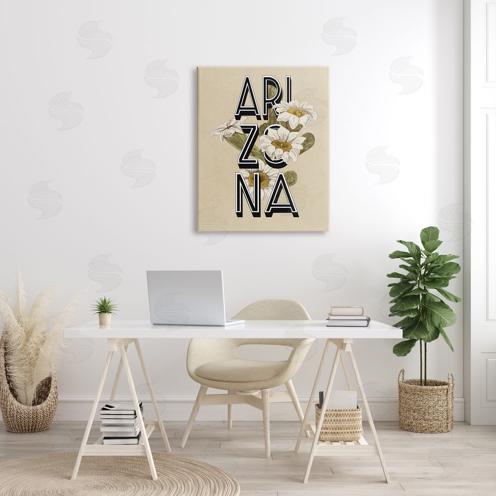 Stupell Studio Arizona State Flower Saguaro Blossom Typography Canvas Wall Art Print in Room