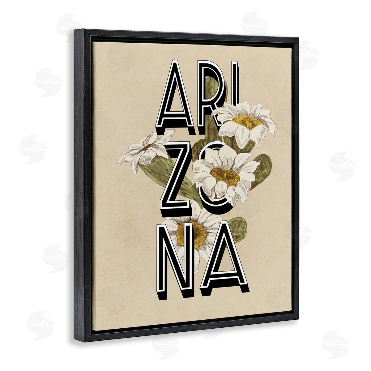 Stupell Studio Arizona State Flower Saguaro Blossom Typography Black Floating Frame Canvas Wall Art Print