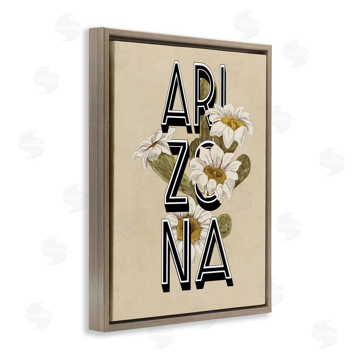 Stupell Studio Arizona State Flower Saguaro Blossom Typography Brown Floating Frame Canvas Wall Art Print