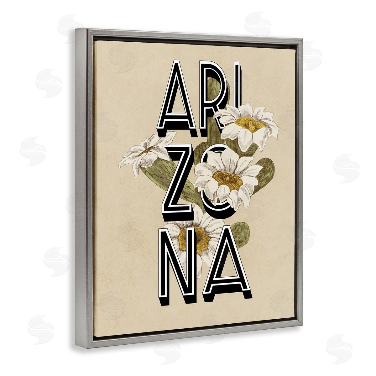 Stupell Studio Arizona State Flower Saguaro Blossom Typography Gray Floating Frame Canvas Wall Art Print