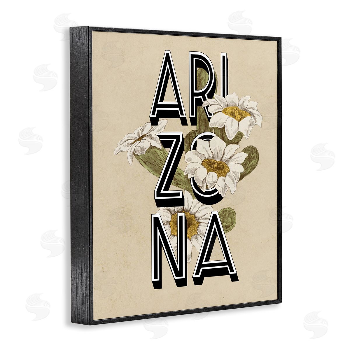 Stupell Studio Arizona State Flower Saguaro Blossom Typography Black Framed Giclee Wall Art Print