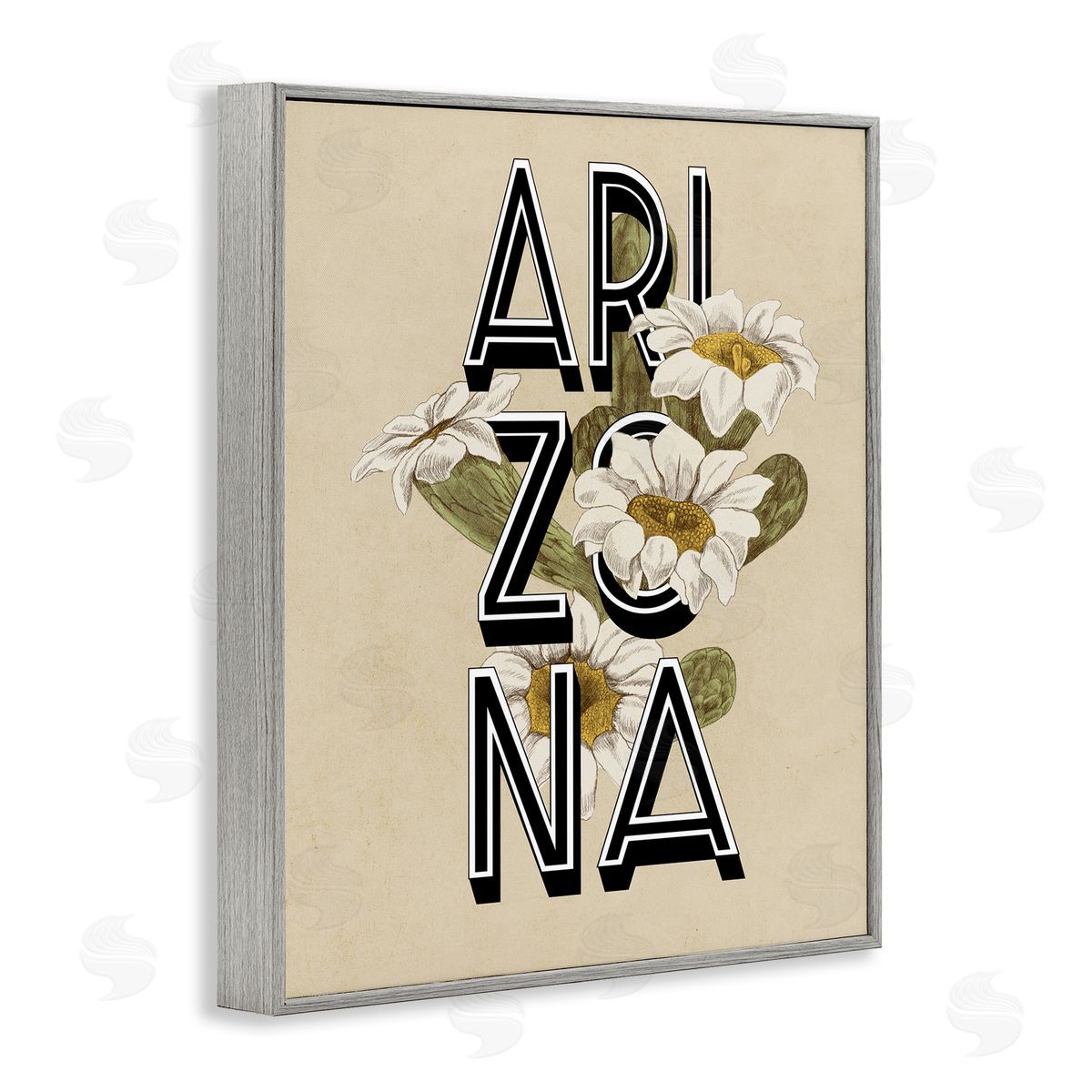 Stupell Studio Arizona State Flower Saguaro Blossom Typography Gray Framed Giclee Wall Art Print