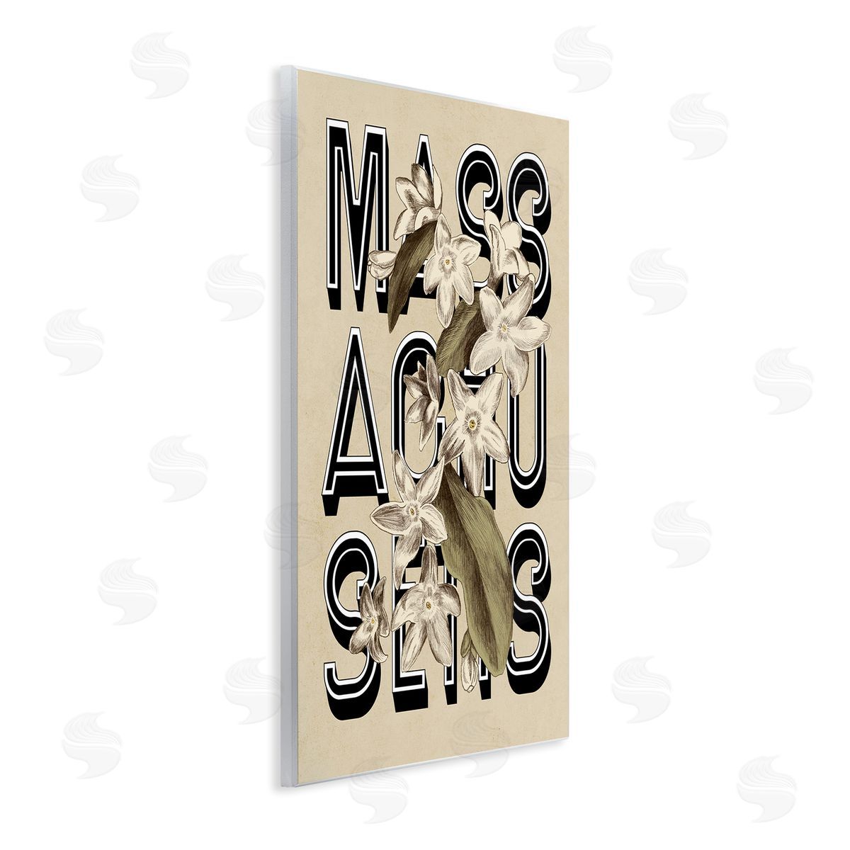 Stupell Studio Massachusetts State Mayflower Blossoms Intertwining Typography  Wall Plaque Art Print