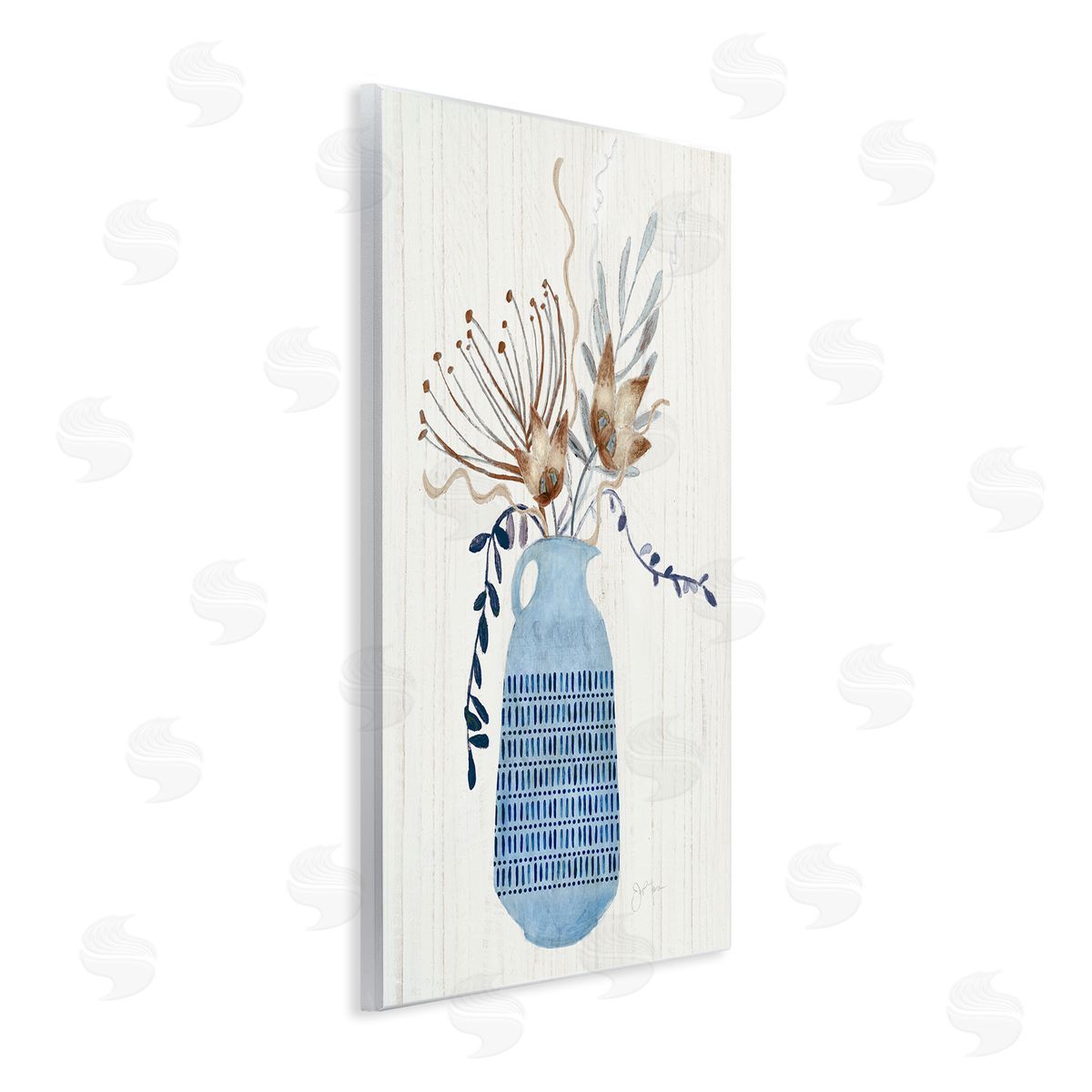 Tava Studios Pleasant Blue Vase Boho Flowers Botanicals Arrangement Wall Plaque Art Print