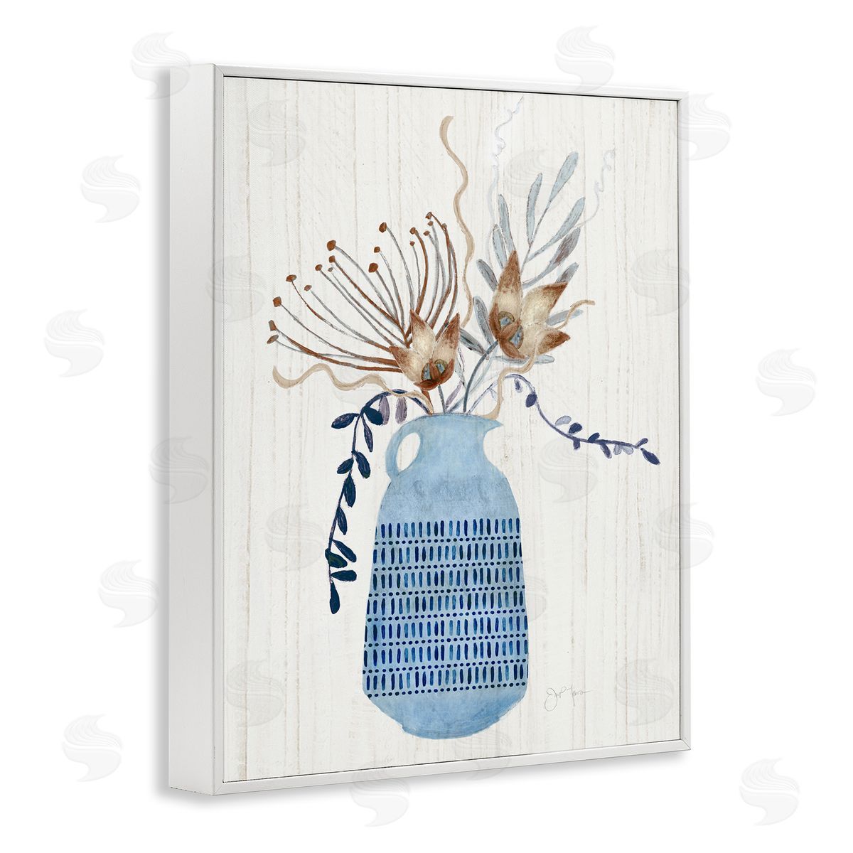 Tava Studios Pleasant Blue Vase Boho Flowers Botanicals Arrangement White Framed Giclee Wall Art Print