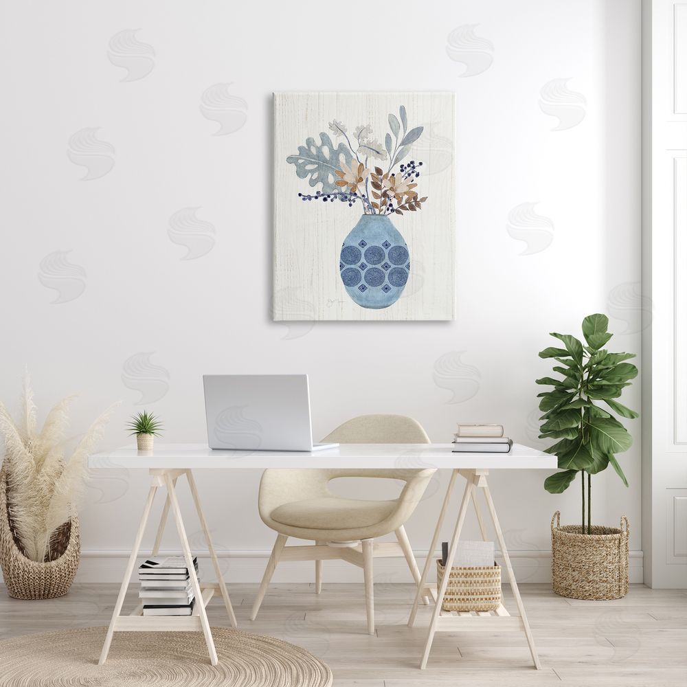 Tava Studios Stylish Mosaic Pattern Vase Botanical Leaf Sprigs Canvas Wall Art Print in Room