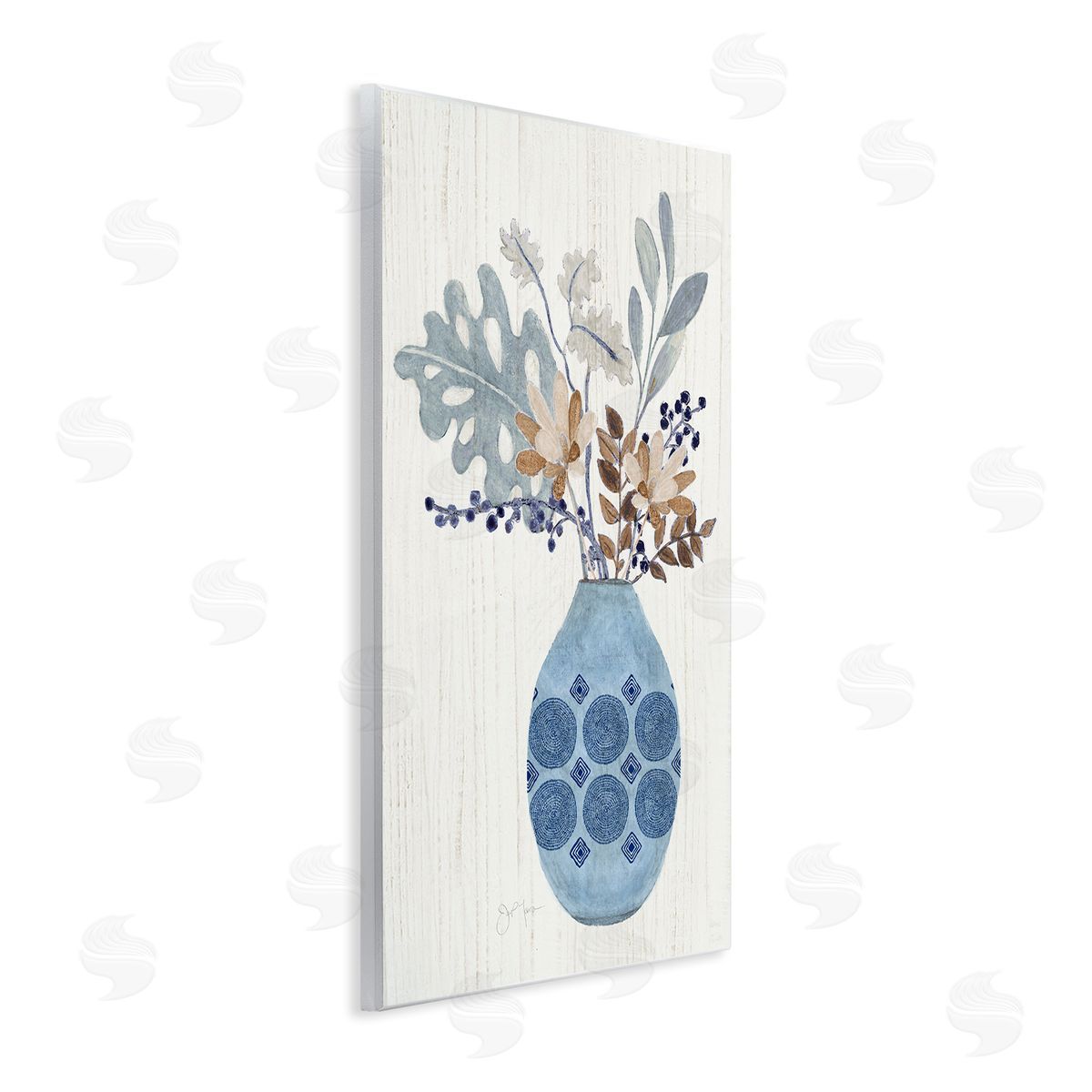 Tava Studios Stylish Mosaic Pattern Vase Botanical Leaf Sprigs Wall Plaque Art Print