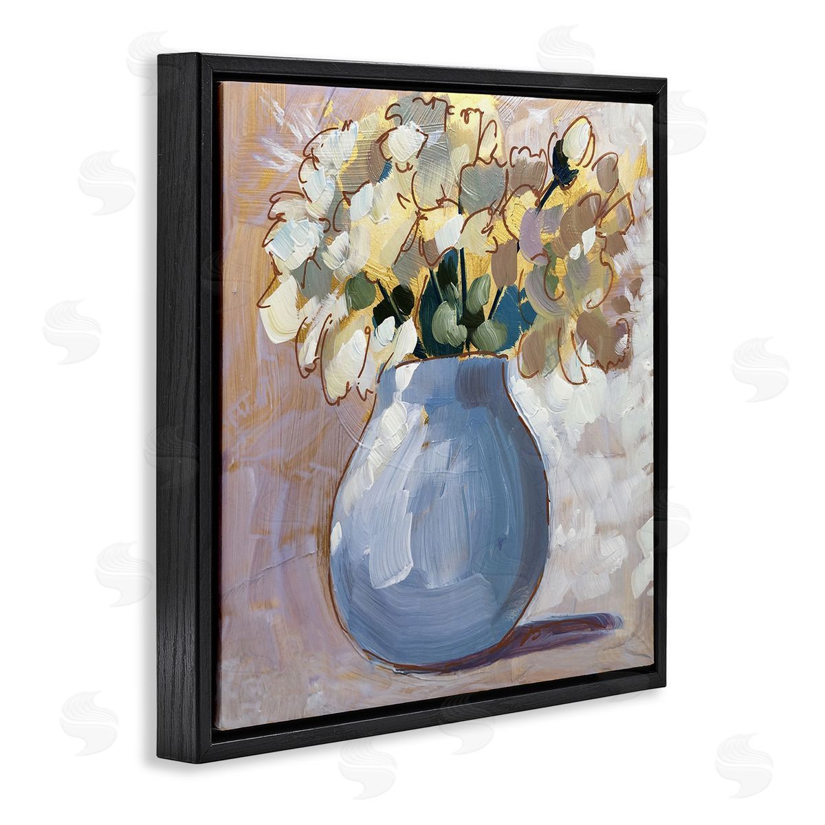 Sue Riger Layered Flower Arrangement Blossoms Bouquet Painting  Black Floating Frame Canvas Wall Art Print