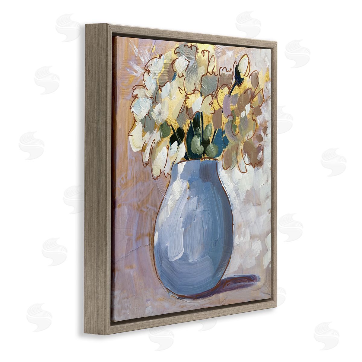 Sue Riger Layered Flower Arrangement Blossoms Bouquet Painting  Brown Floating Frame Canvas Wall Art Print