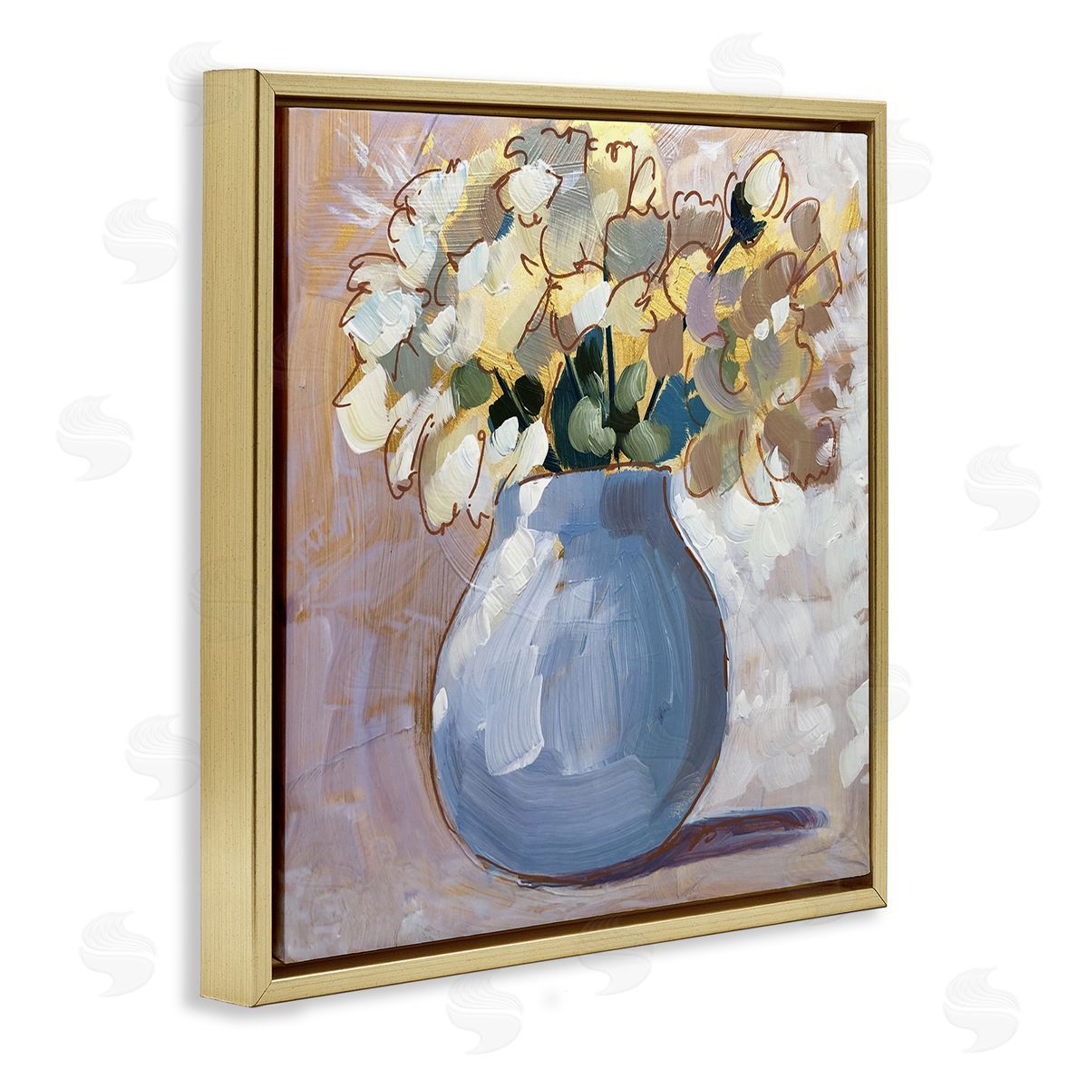 Sue Riger Layered Flower Arrangement Blossoms Bouquet Painting  Gold Floating Frame Canvas Wall Art Print