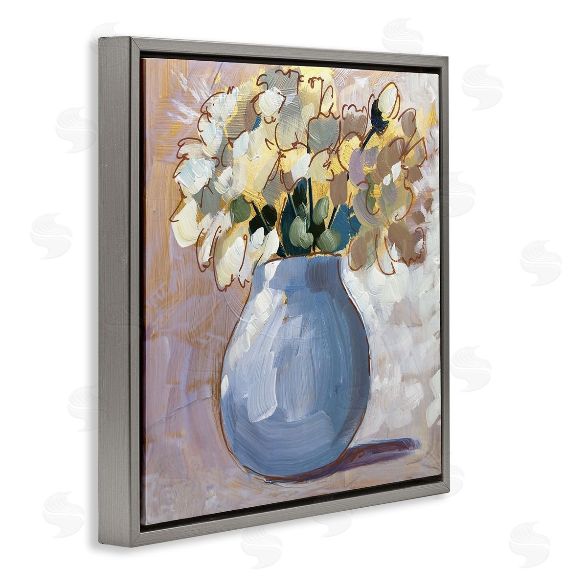 Sue Riger Layered Flower Arrangement Blossoms Bouquet Painting  Gray Floating Frame Canvas Wall Art Print