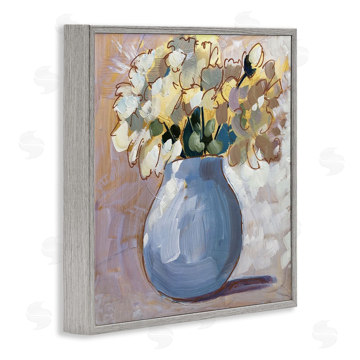 Sue Riger Layered Flower Arrangement Blossoms Bouquet Painting  Gray Framed Glicee Wall Art Print