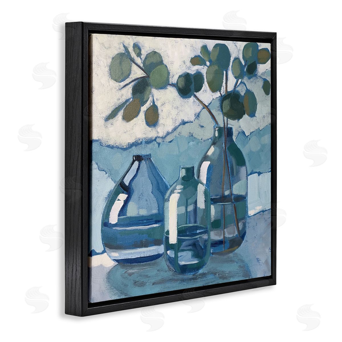 Soothing Eucalyptus Ikebana Vases Black Floating Frame Canvas Wall Art, Home Decor by Sue Riger