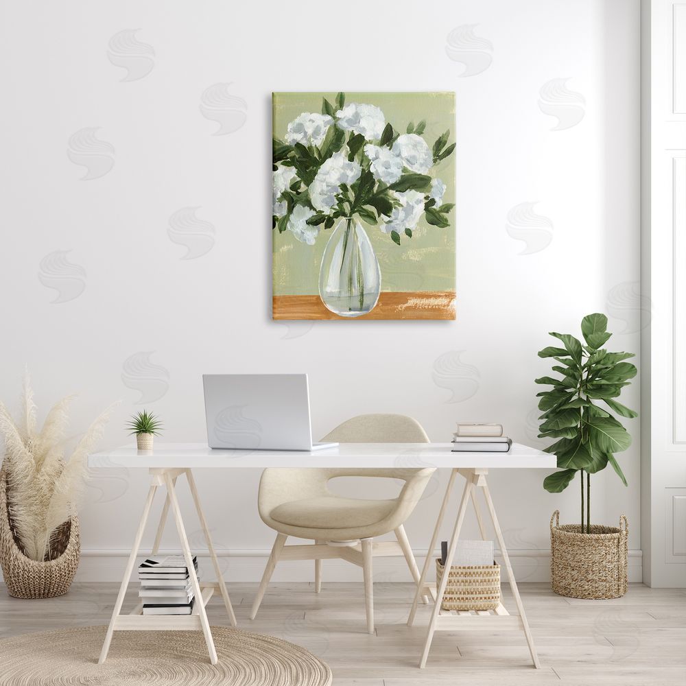 Annie Warren Casual White Floral Arrangement Bouquet Still Life Canvas Wall Art Print in Room