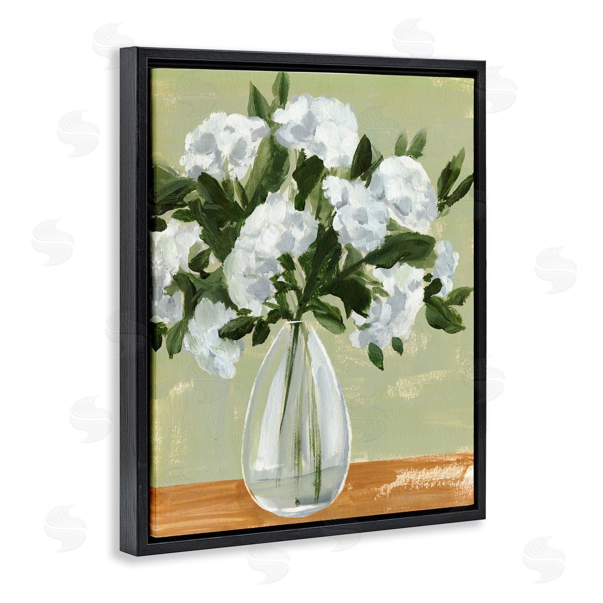 Annie Warren Casual White Floral Arrangement Bouquet Still Life Black Floating Frame Canvas Wall Art Print