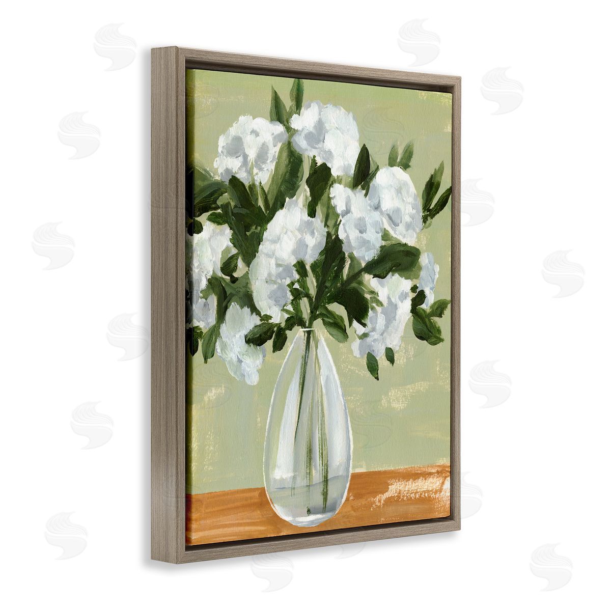 Annie Warren Casual White Floral Arrangement Bouquet Still Life Brown Floating Frame Canvas Wall Art Print