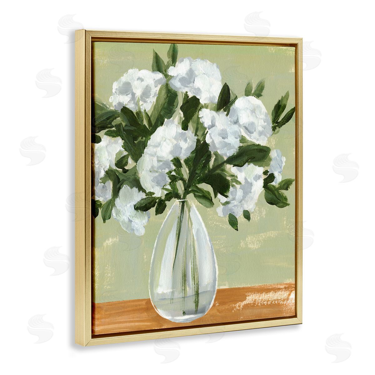 Annie Warren Casual White Floral Arrangement Bouquet Still Life Gold Floating Frame Canvas Wall Art Print