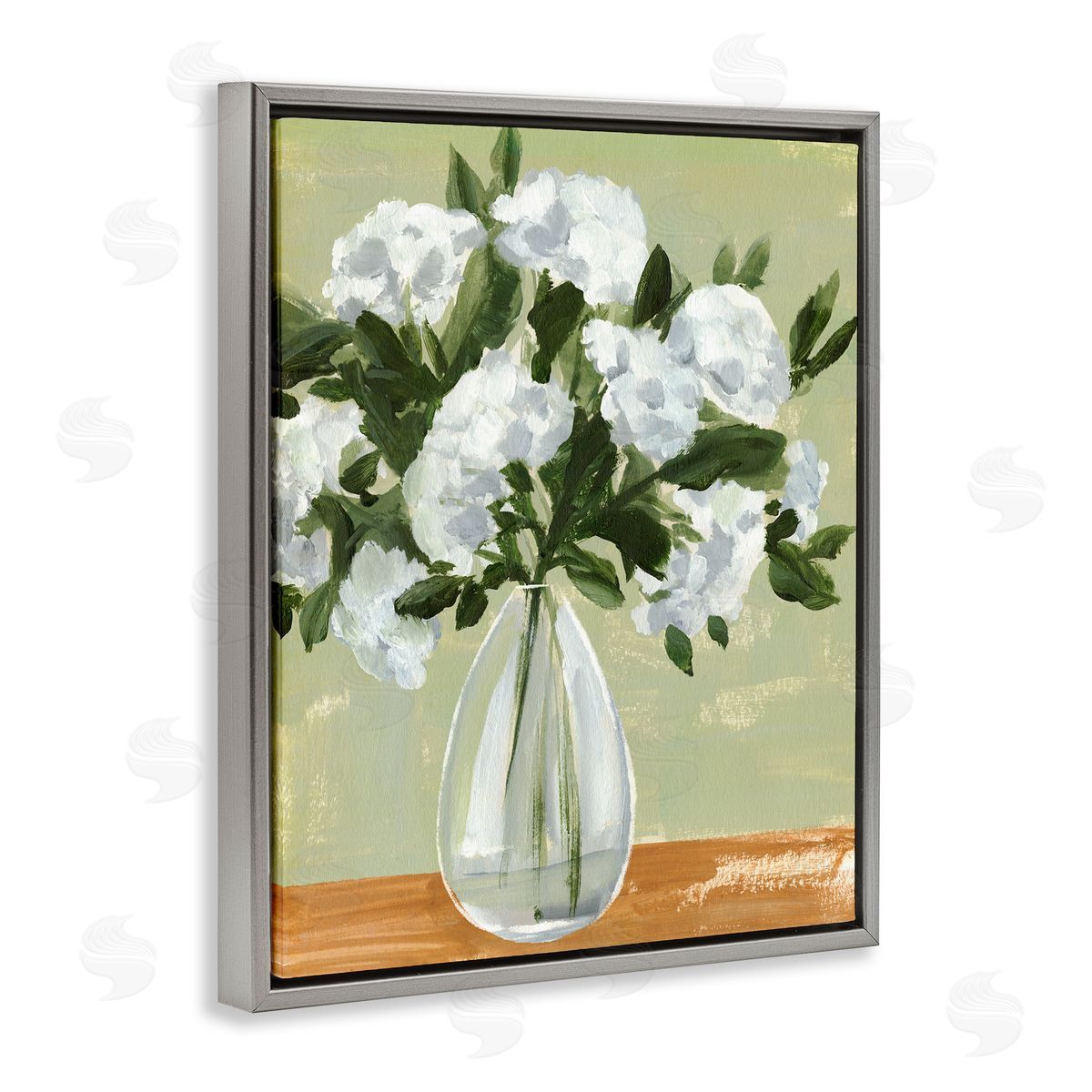 Annie Warren Casual White Floral Arrangement Bouquet Still Life Gray Floating Frame Canvas Wall Art Print