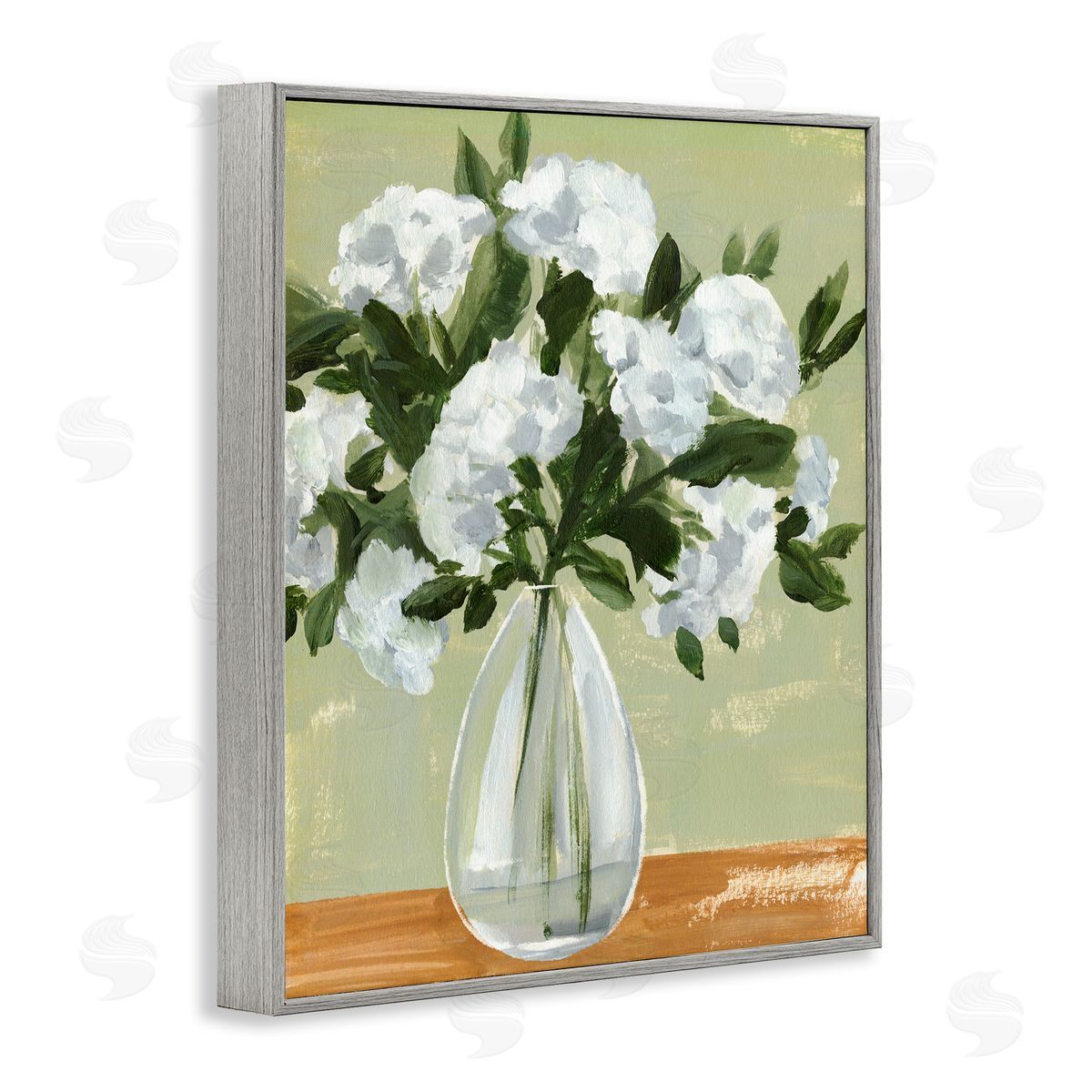Annie Warren Casual White Floral Arrangement Bouquet Still Life Gray Framed Giclee Wall Art Print