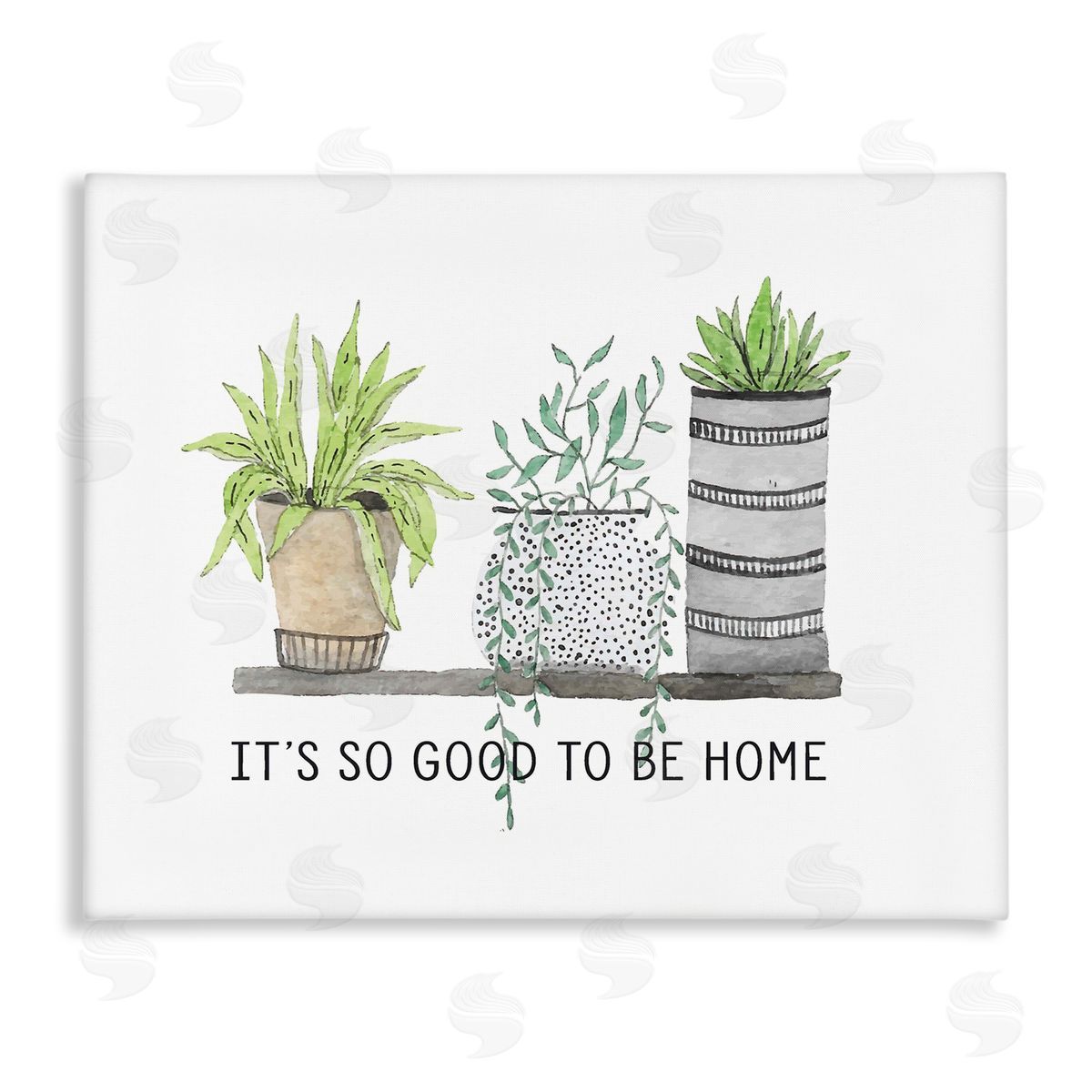 Lettered and Lined Good To Be Home House Plants  Planters Stretched Canvas Wall Art Print