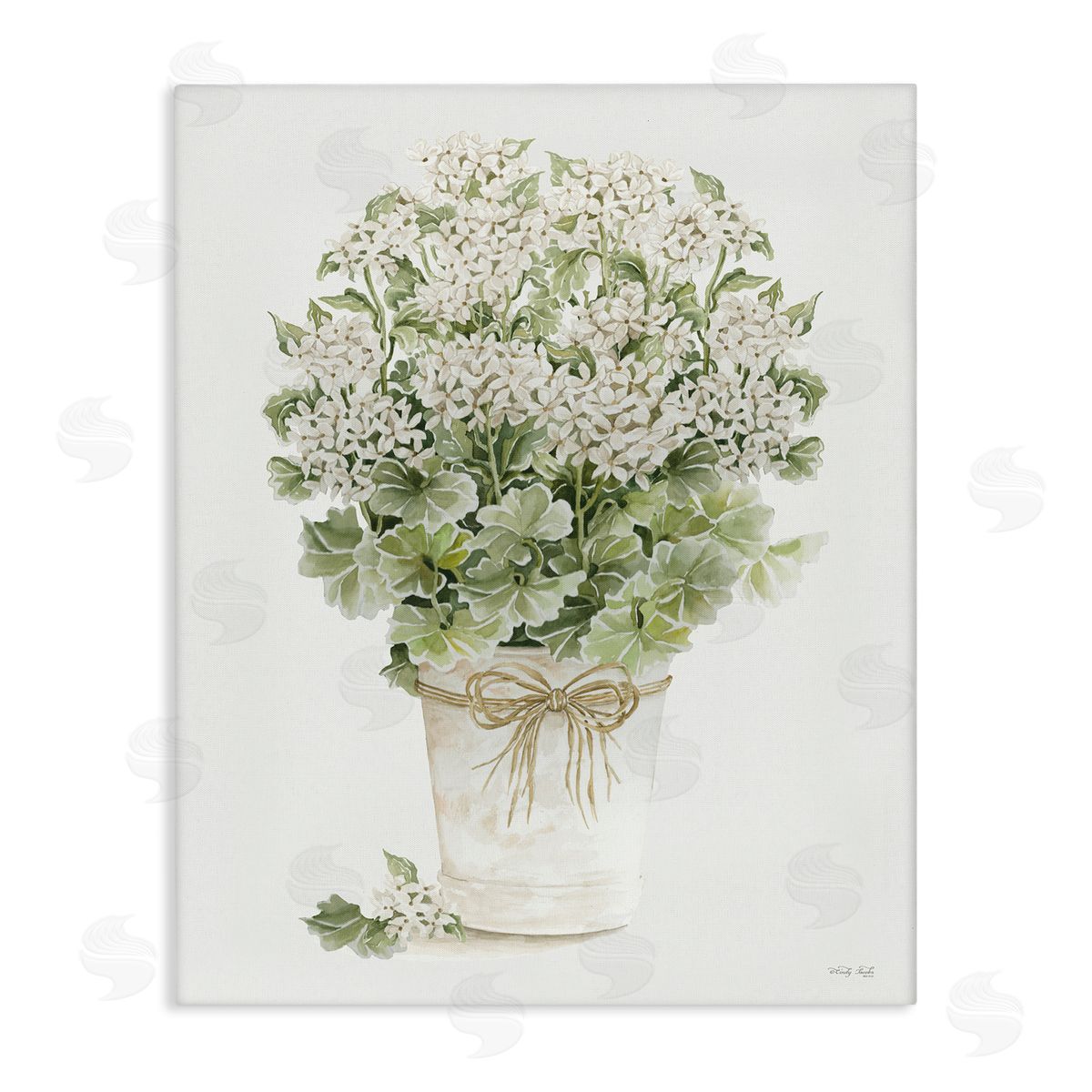 Cindy Jacobs Round Flower Bouquet Small White Dainty Petals Stretched Canvas Wall Art Print