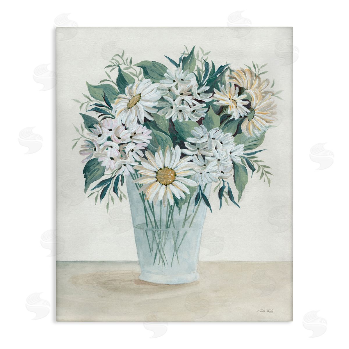 Cindy Jacobs Wildflower Daisies Floral Bouquet Arrangement Glass Vase  Stretched Canvas Wall Art Print