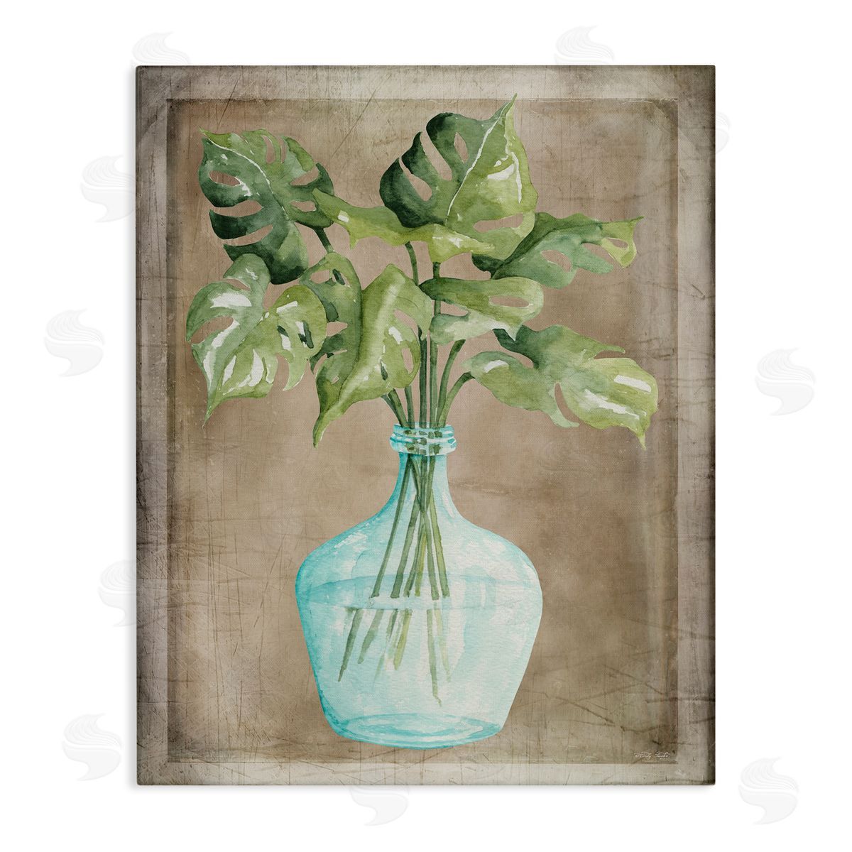 Cindy Jacobs Monstera Leaves Glass Vase Potted House Plant Stretched Canvas Wall Art Print