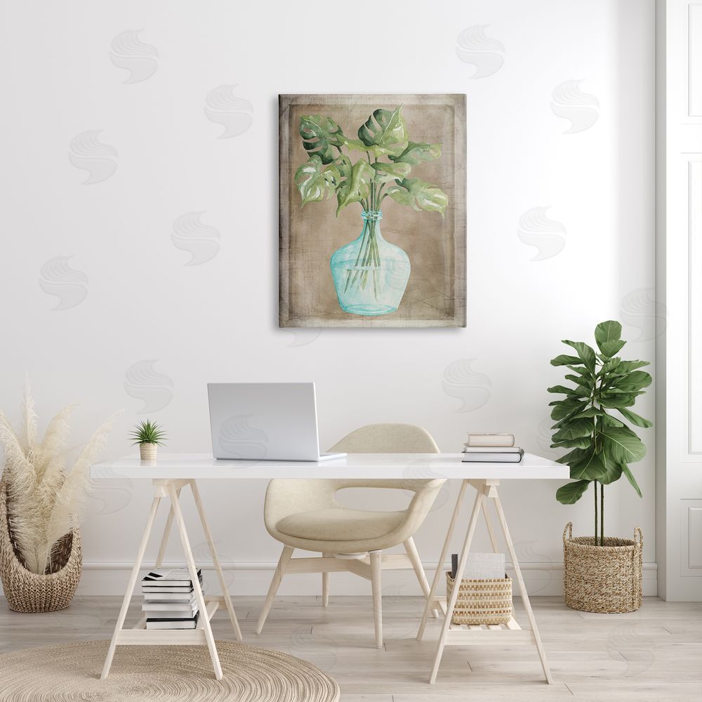 Cindy Jacobs Monstera Leaves Glass Vase Potted House Plant Canvas Wall Art Print in Room