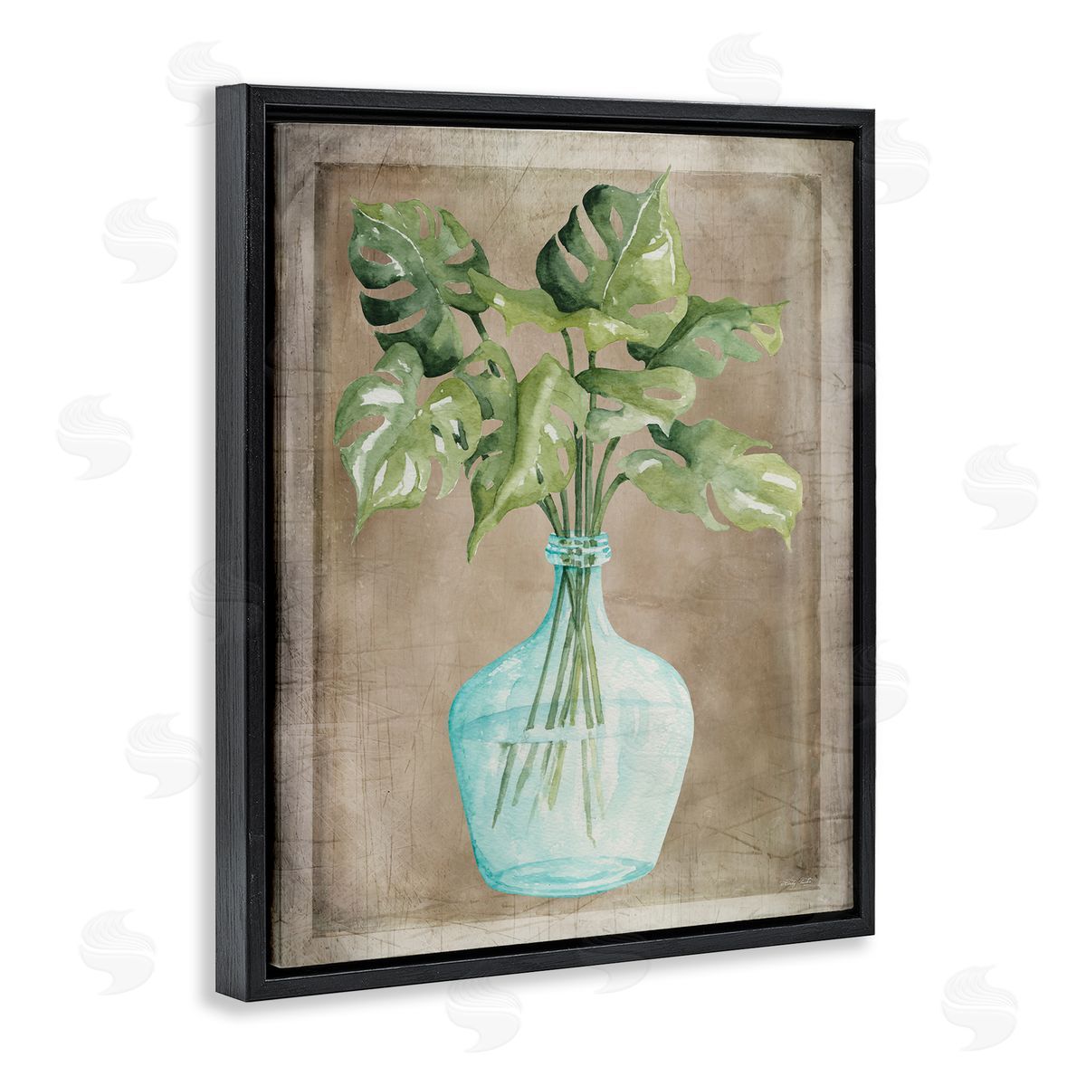 Cindy Jacobs Monstera Leaves Glass Vase Potted House Plant Black Floating Frame Canvas Wall Art Print