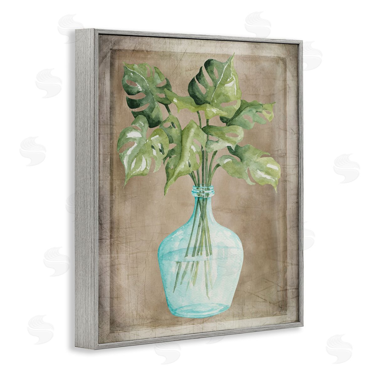 Cindy Jacobs Monstera Leaves Glass Vase Potted House Plant Gray Framed Giclee Wall Art Print