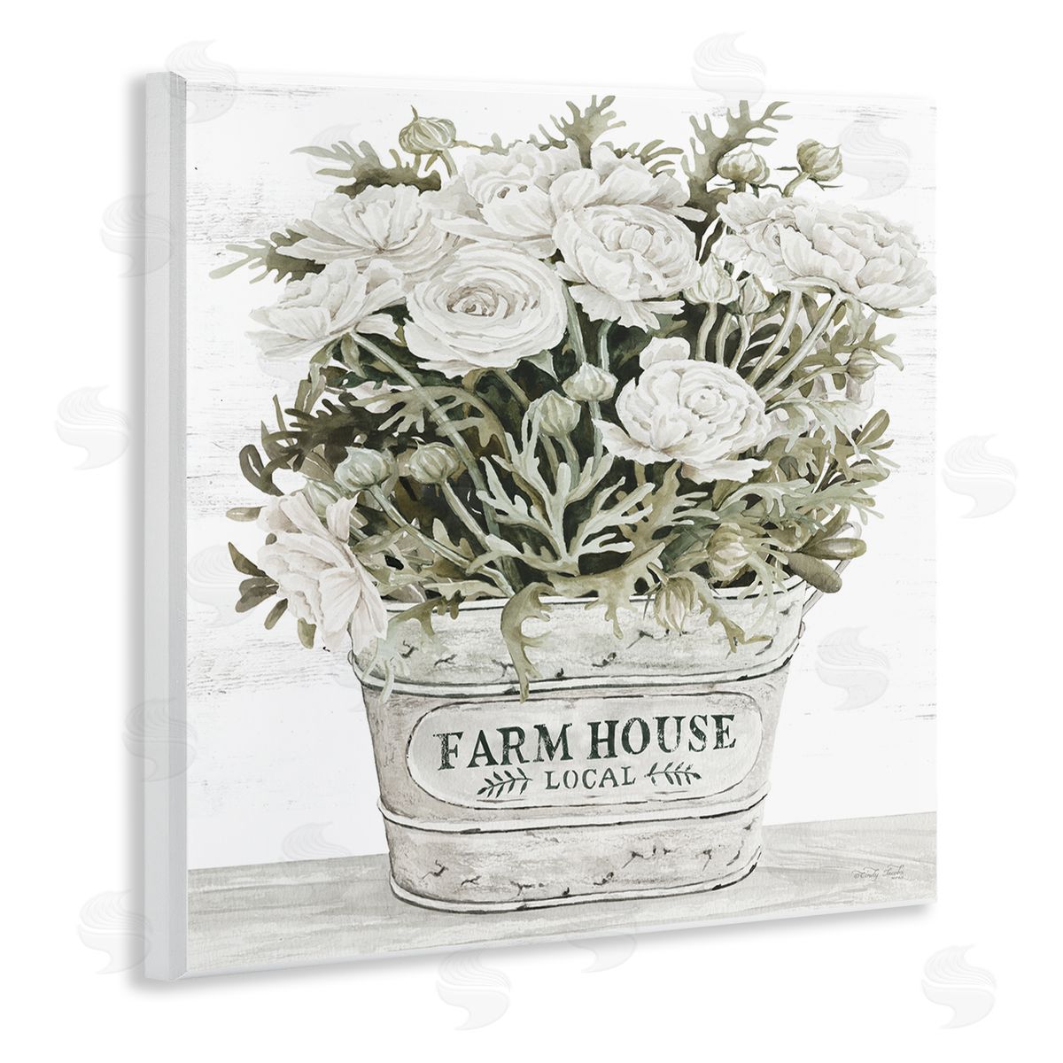 Farmhouse Planter White Rose Blossoms Wood Plaque Wall Art, Home Decor by Cindy Jacobs