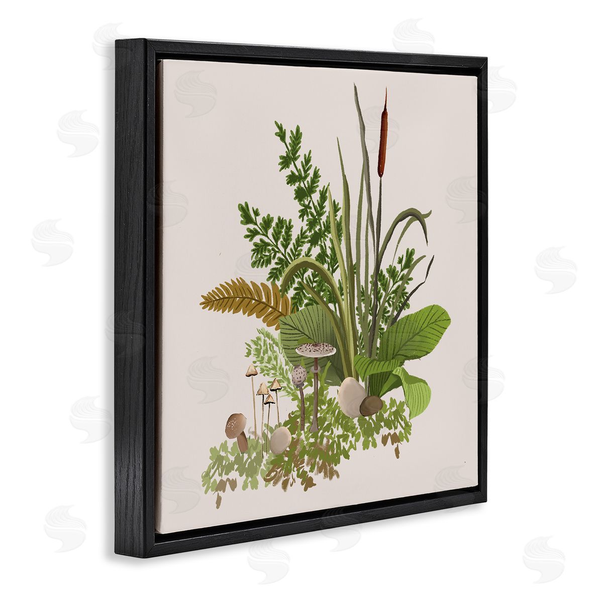 House of Rose Cottage Botanicals Plants Mushrooms Ferns Forest Floor Black Floating Frame Canvas Wall Art Print