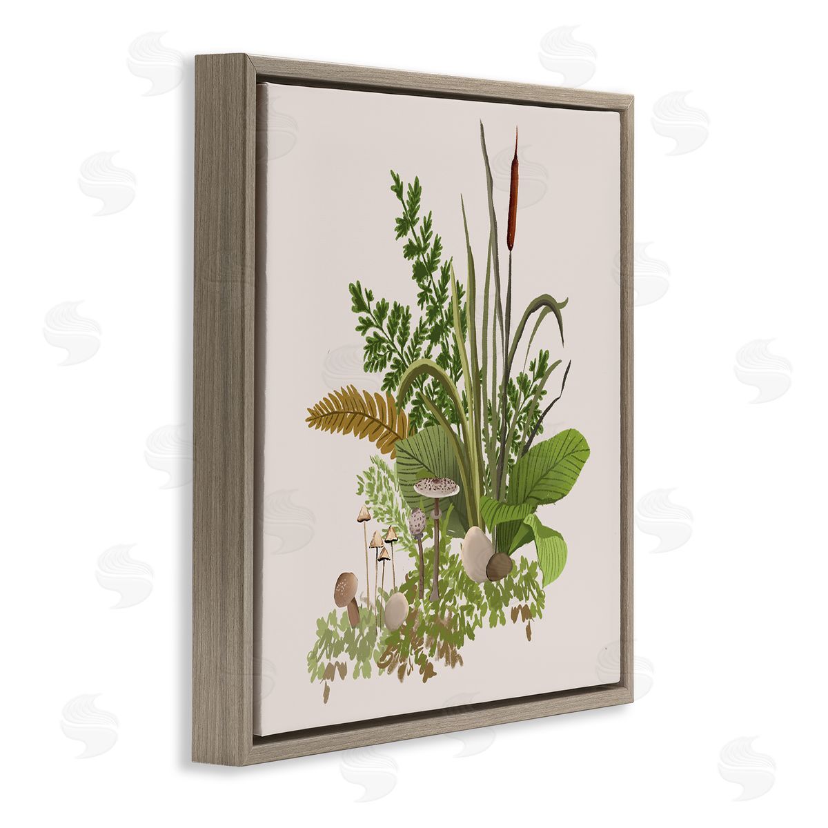 House of Rose Cottage Botanicals Plants Mushrooms Ferns Forest Floor Brown Floating Frame Canvas Wall Art Print