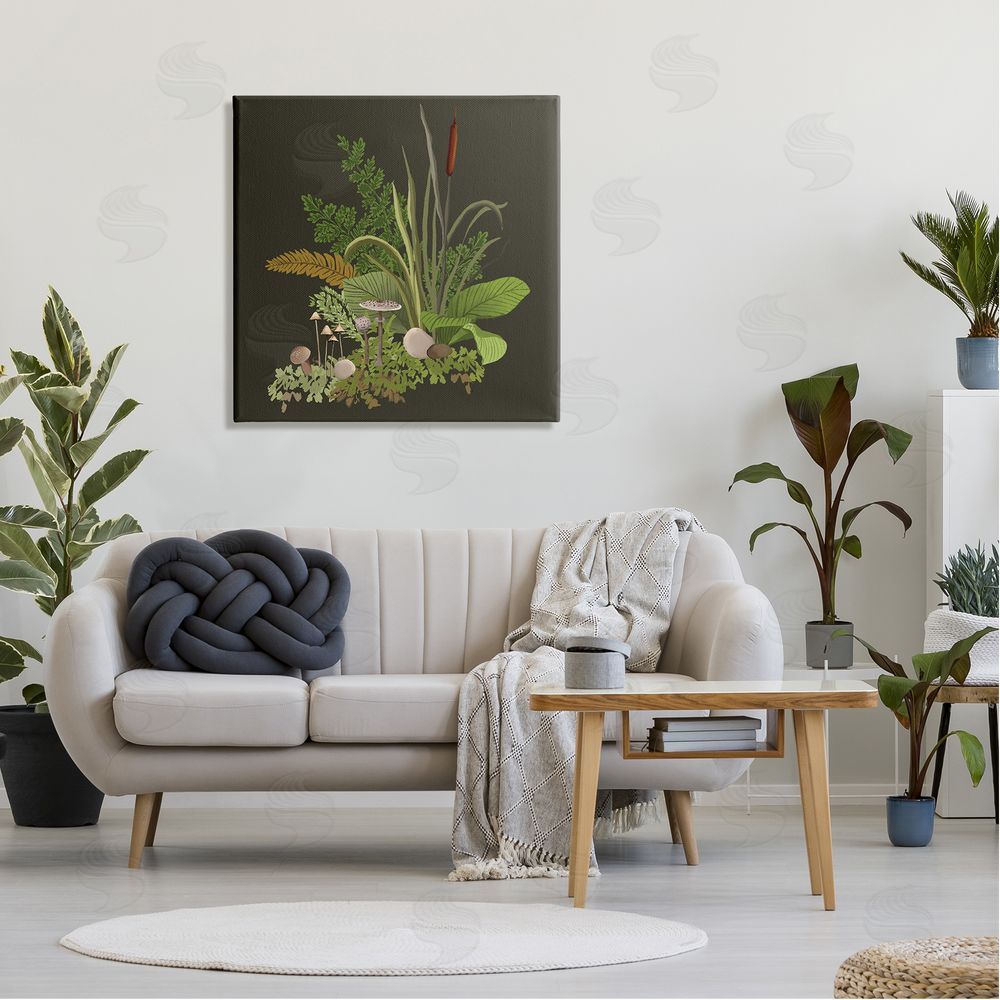 House of Rose Forest Botanicals Plants Ferns Mushrooms Sprouting Canvas Wall Art in Room