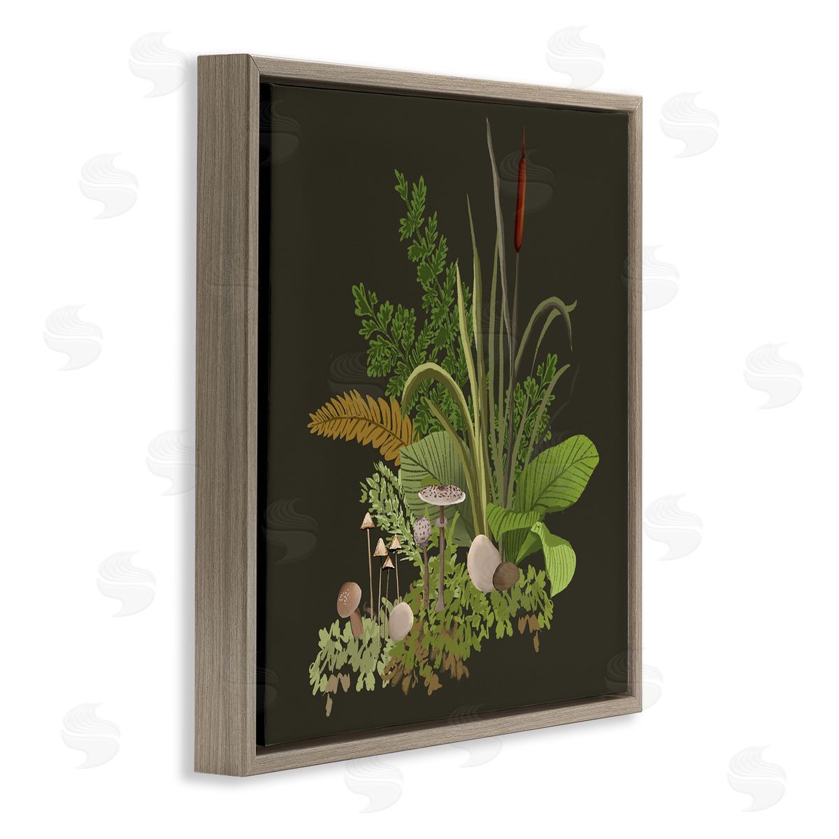 House of Rose Forest Botanicals Plants Ferns Mushrooms Sprouting Brown Floating Frame Canvas Wall Art Print
