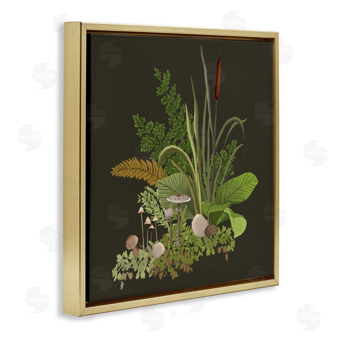 House of Rose Forest Botanicals Plants Ferns Mushrooms Sprouting Gold Floating Frame Canvas Wall Art Print