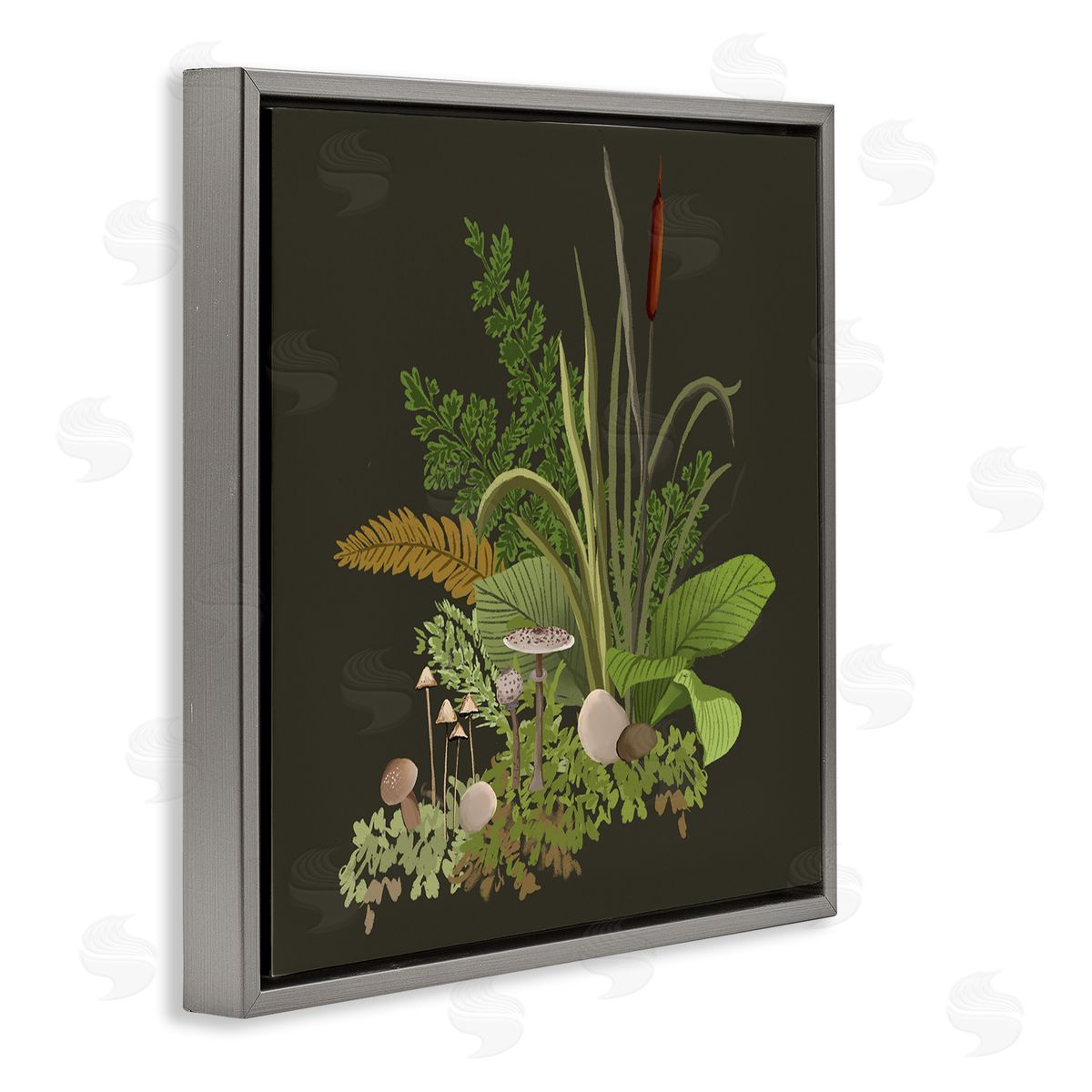 House of Rose Forest Botanicals Plants Ferns Mushrooms Sprouting Gray Floating Frame Canvas Wall Art Print