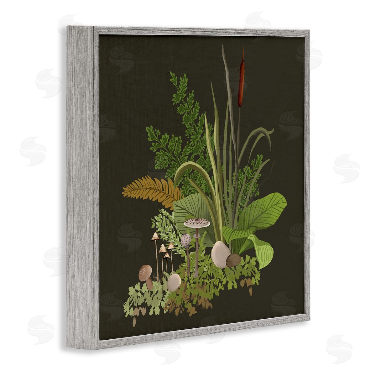 House of Rose Forest Botanicals Plants Ferns Mushrooms Sprouting Gray Framed Glicee Wall Art Print
