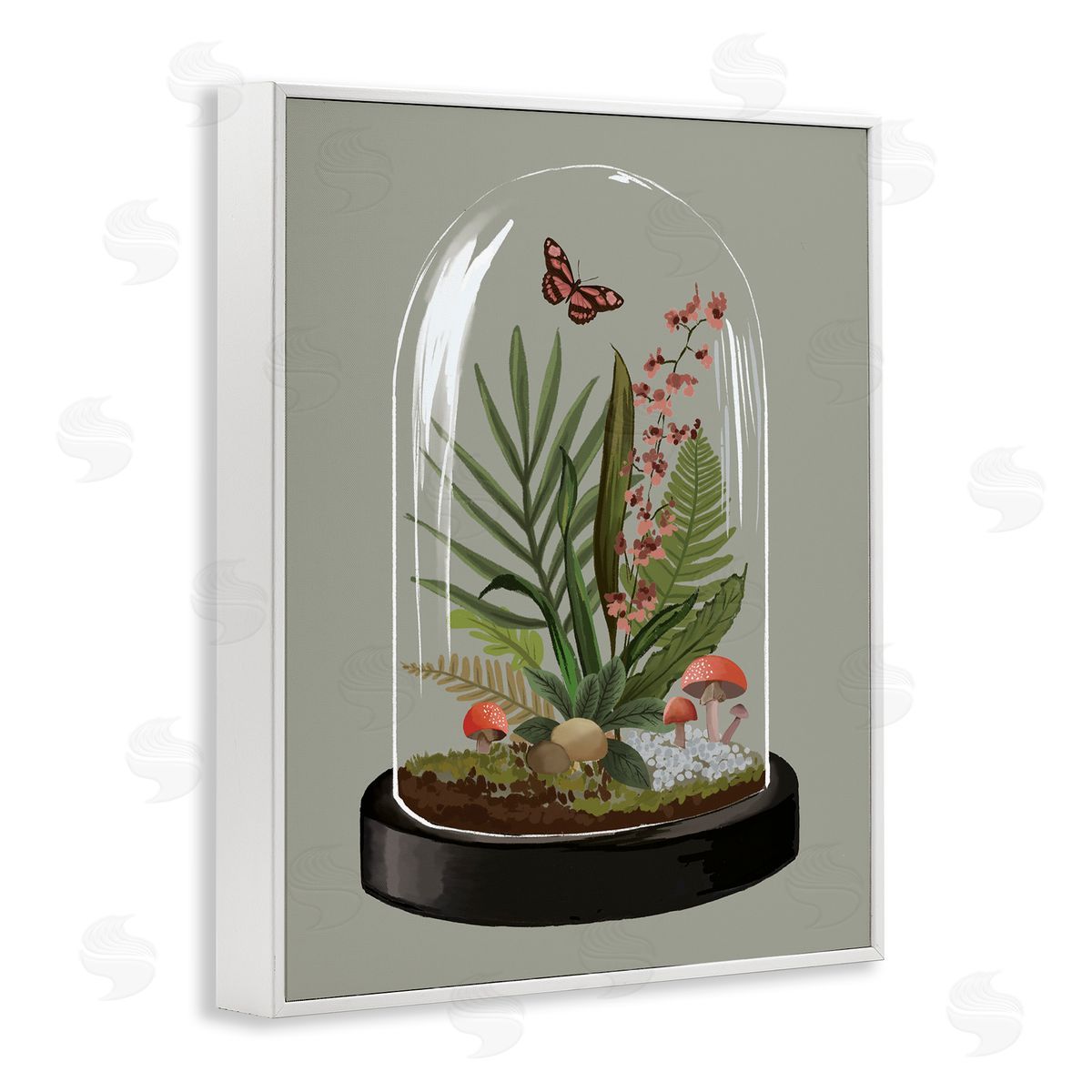House of Rose Terrarium Dome Wildlife Nature Blooming Butterfly Botanicals White Framed Giclee Wall Art Print