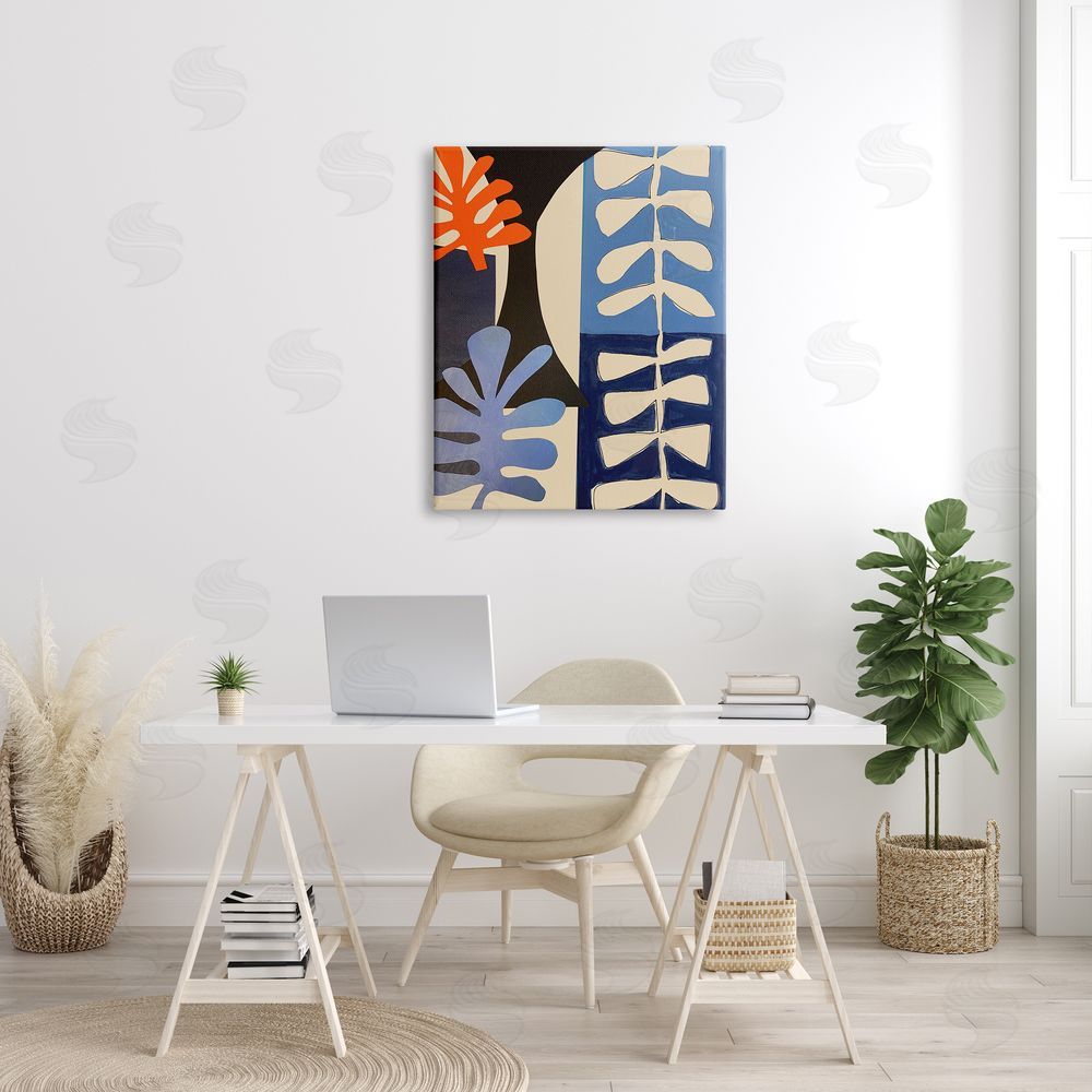Deborah Velasquez Funky Plant Leaves Modern Abstract Cutout Silhouettes Canvas Wall Art Print in Room