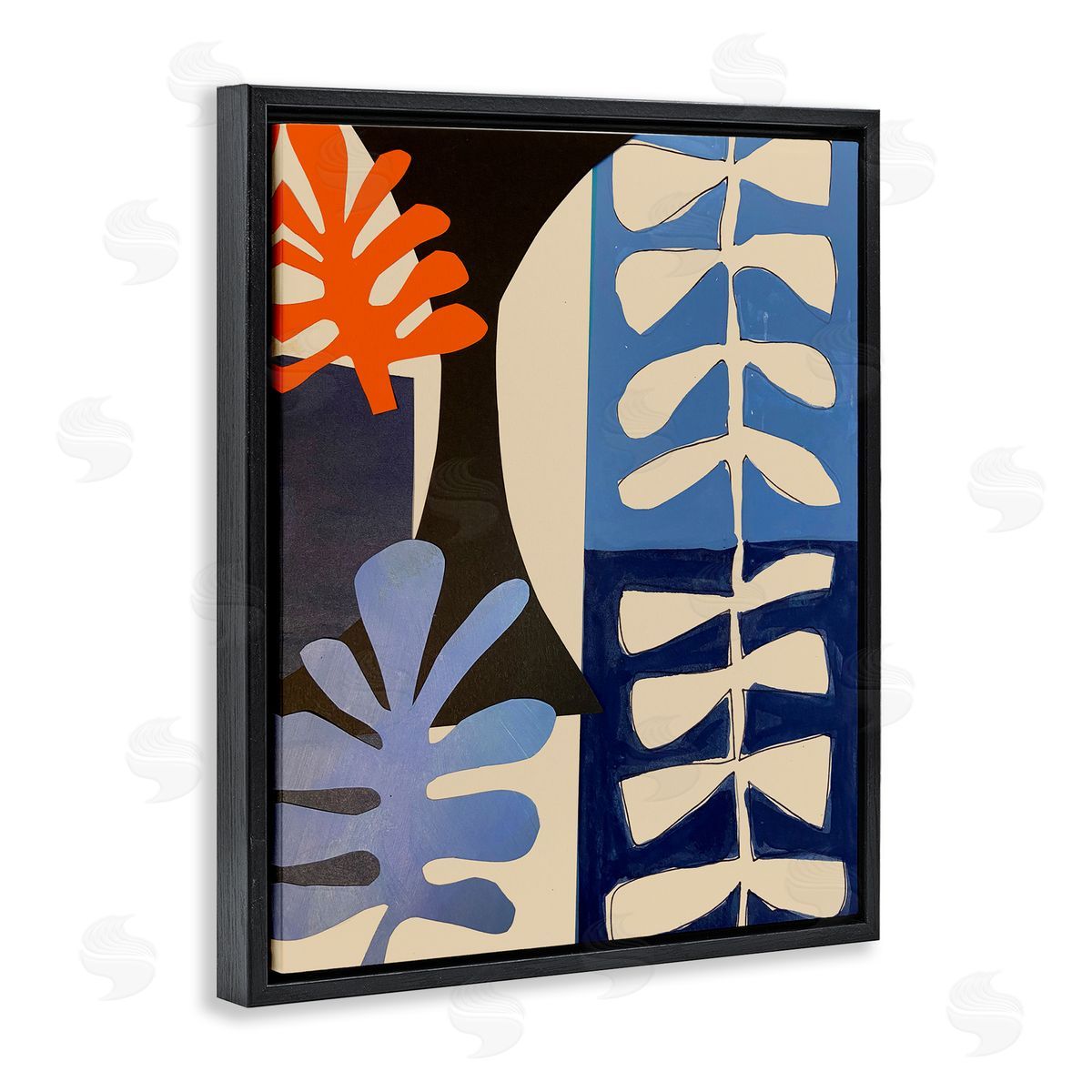 Deborah Velasquez Funky Plant Leaves Modern Abstract Cutout Silhouettes Black Floating Frame Canvas Wall Art Print