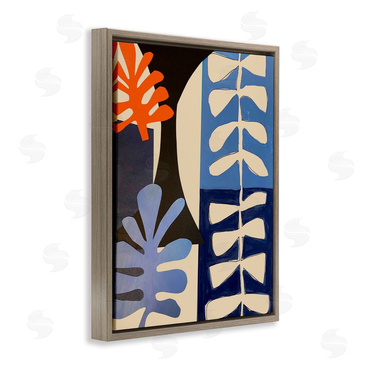 Deborah Velasquez Funky Plant Leaves Modern Abstract Cutout Silhouettes Brown Floating Frame Canvas Wall Art Print