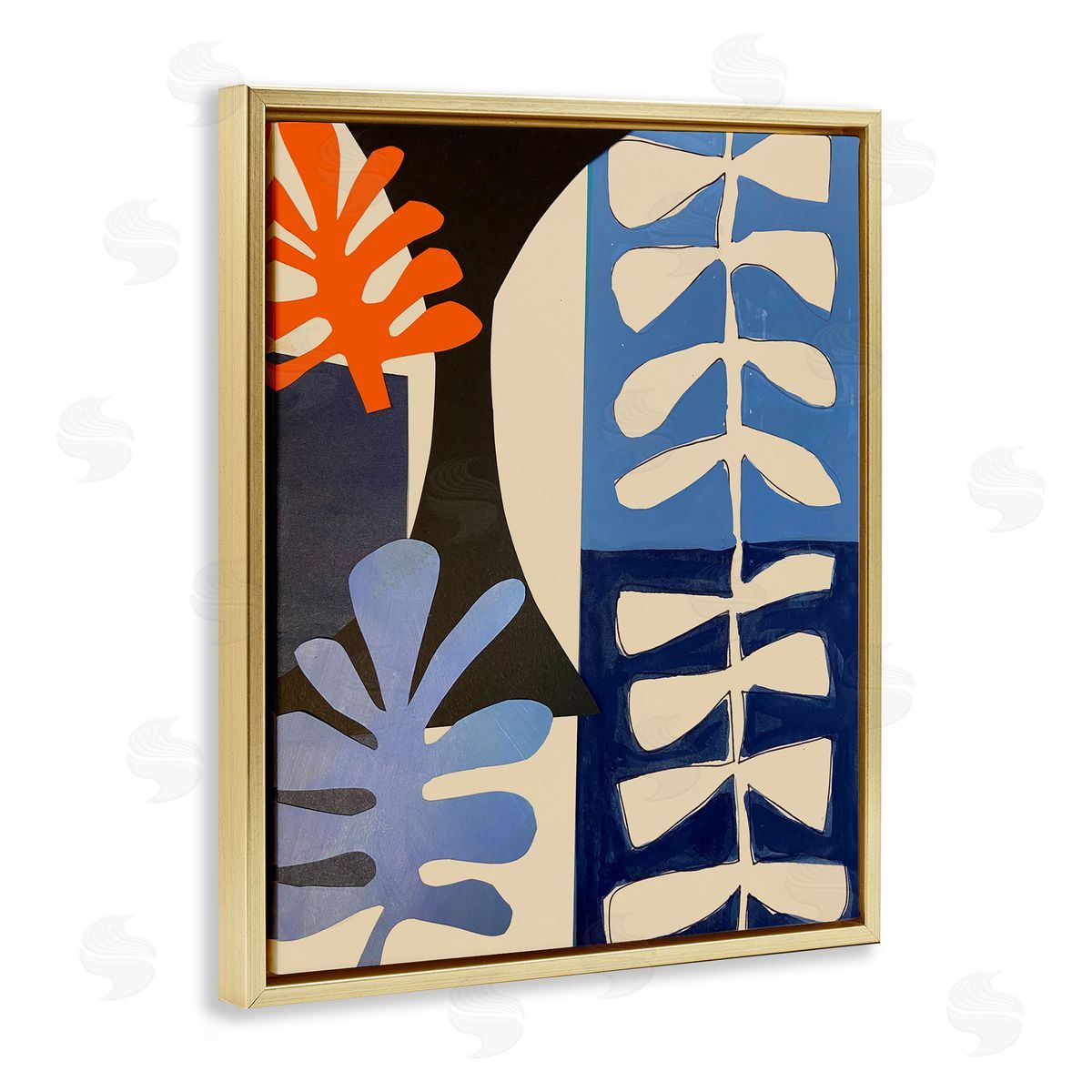 Deborah Velasquez Funky Plant Leaves Modern Abstract Cutout Silhouettes Gold Floating Frame Canvas Wall Art Print