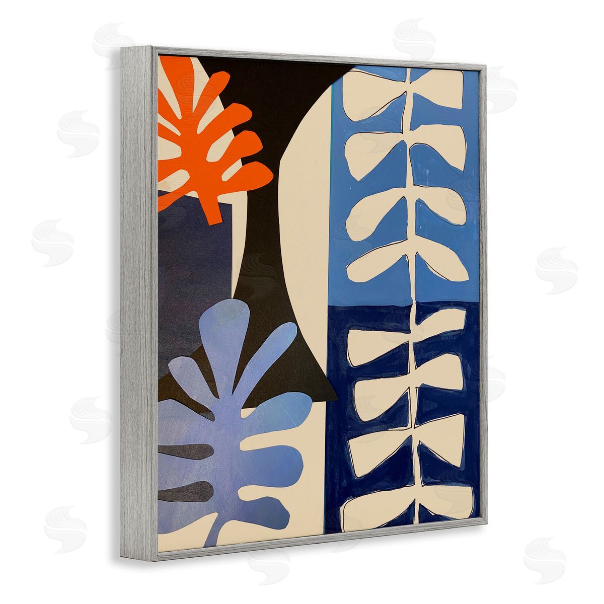 Deborah Velasquez Funky Plant Leaves Modern Abstract Cutout Silhouettes Gray Framed Giclee Wall Art Print