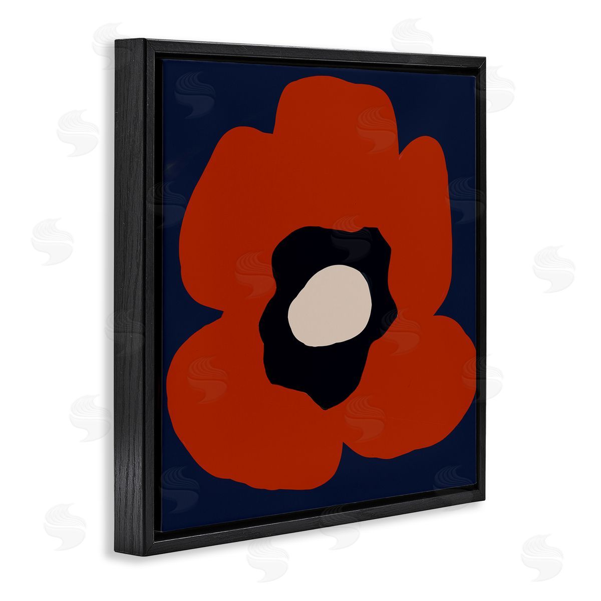Deborah Velasquez Bold Red Flower Blossom Modern Geometric Shapes Black Floating Frame Canvas Wall Art Print
